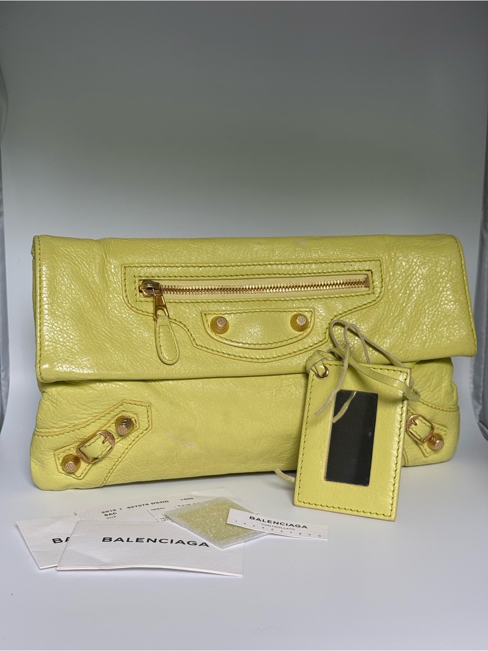 Balenciaga Giant 12 Gold Envelope Clutch Jaune Citron Yellow Leather - Picture 6 of 12